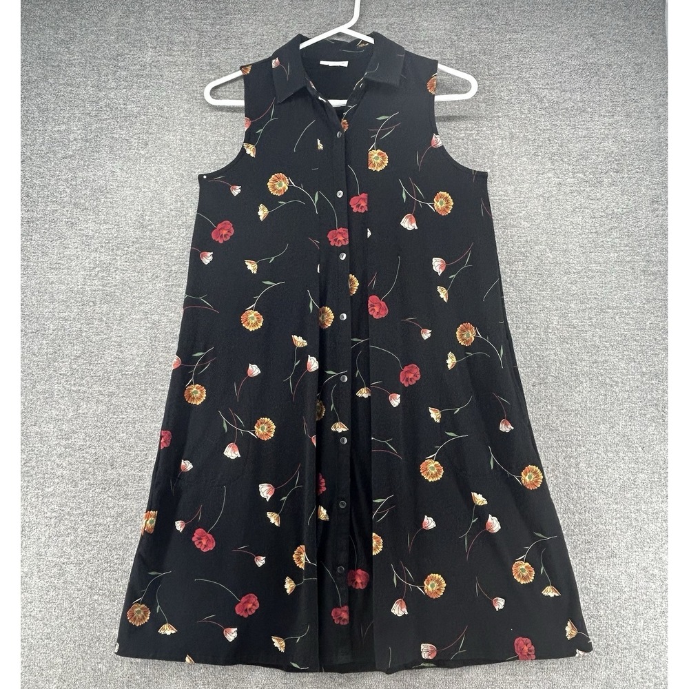 J. Jill Dress Sleeveless Women Size XS Black Floral‎ Pockets Casual